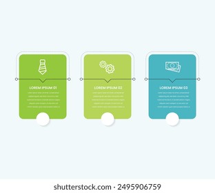 Vector Infographic rectangle arrow label design business template with icons and 3 options or steps. Can be used for process diagram, presentations, workflow layout, banner, flow chart, info graph