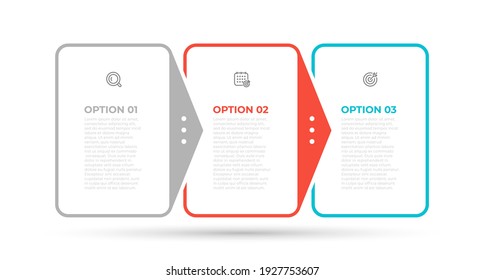 Vector infographic rectangle design template with icons and arrow elements. Business concept with 3 options, steps or parts.