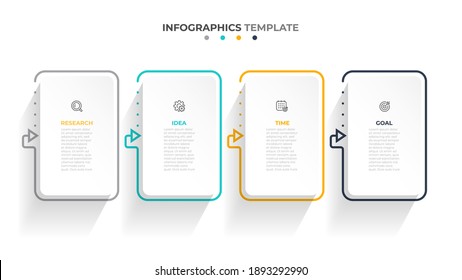 Vector infographic rectangle label, template design. Business concept  with 4 options or steps. Modern infographic template with arrow lines.