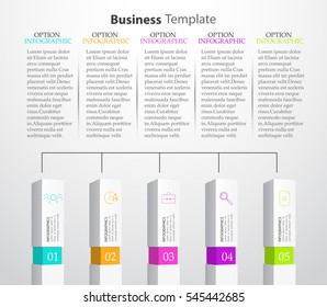 Vector infographic report template 3D columns with icons.