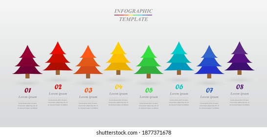 Vector infographic report template with 8 options. Concept of Christmas tree.