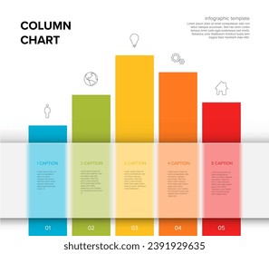 Vector Infographic report template design with paper labels stickers and column stripes. Simple infochart or column graph template, semi transparent horizontal timeline.