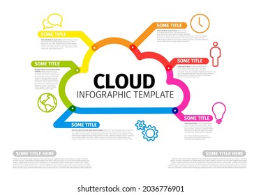 Vector Infographic report template made from thick color lines and icons with cloud storage. Cloud illustration infograph template layout on light background
