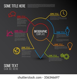 Vector Infographic report template made from lines and icons with location pointer - dark version