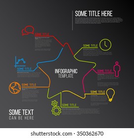 Vector Infographic report template made from lines and icons with star  - dark version