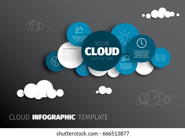 Vector Infographic report template made from circles and icons cloud shape - dark version