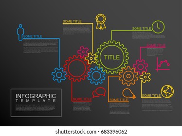 Vector Infographic report template made from lines and icons with gear wheels - dark version