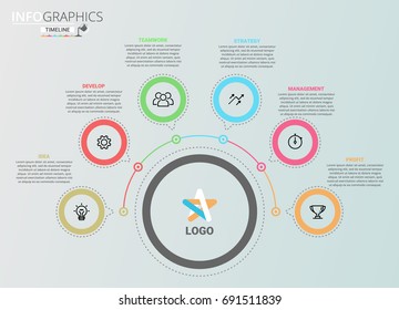 Vector Infographic report template made from lines and icons. Can be used for workflow layout, diagram, business step options, banner, web design.