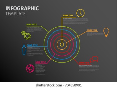 Vector Infographic report template made from lines and icons with circle target - dark version