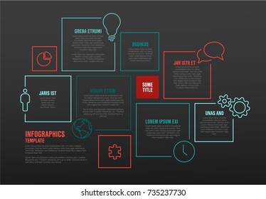 Vector Infographic report template made from lines and squares - dark version