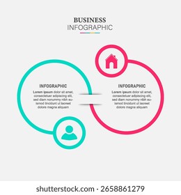 Plantilla de informe de infografía de Vector. Círculo de diseño moderno con Elementos de línea delgada. Concepto de negocio con 2 opciones o pasos.