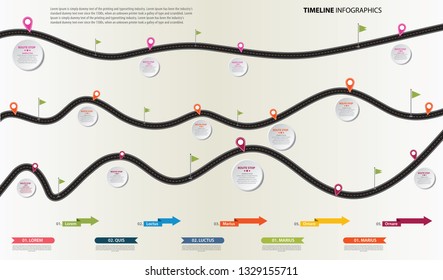 Vector infographic road map with timeline and pins location. 
