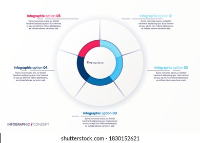 Vector infographic round chart template. Five options, steps, parts.