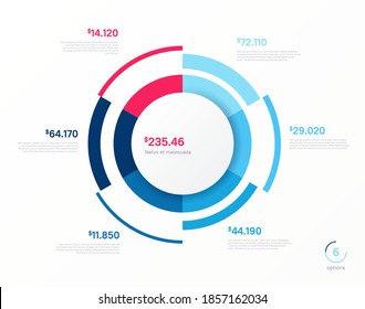 Vector infographic round chart template. Six options, steps, parts.