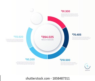 Vector infographic round chart template. Five options, steps, parts.