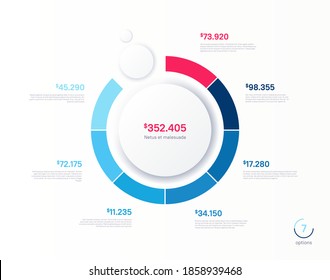 Vector infographic round chart template. Seven options, steps, parts.