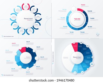 Vektorgrafik-Runddiagrammvorlagen. Neun Optionen, Schritte, Teile.