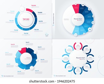 Vector infographic round chart templates. Eight options, steps, parts.