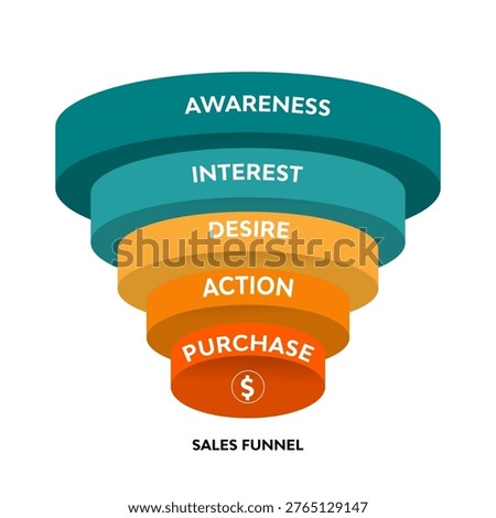 Vector infographic sales funnel diagram for visual presentations, web, posters, brochures, sales, reports, annuals. Vector editable