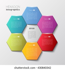 Vector infographic scheme with colorful hexagons, polygonal infographics
