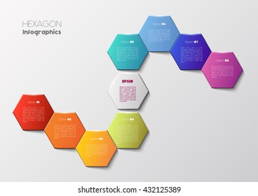 Vector infographic scheme with colorful hexagons, polygonal infographics