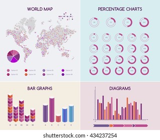 Vector infographic scheme with world map, charts and diagrams, flat infographic elements