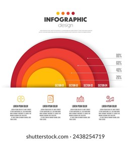 Vector infographic semi circle stacked template diagrame. Business concept 4 step for presentation.