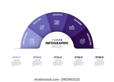 Vector infographic semi circle template diagrame. Business concept 5 step for presentation.	