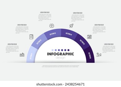 Vector infográfico semicírculo plantilla diagrama. Concepto de negocio 6 pasos para la presentación.