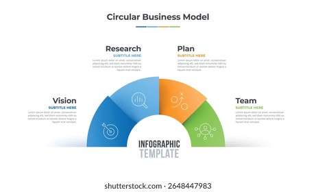 Diagrama de modelo de semicírculo infográfico de vetor. Modelo de etapa 4 do conceito empresarial