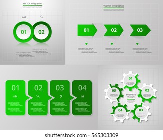 Vector infographic set. Business diagrams, round and arrows graphs, presentations and charts. Data infographics with 2, 3, 4 ,5 options, parts, steps, cycle processes.