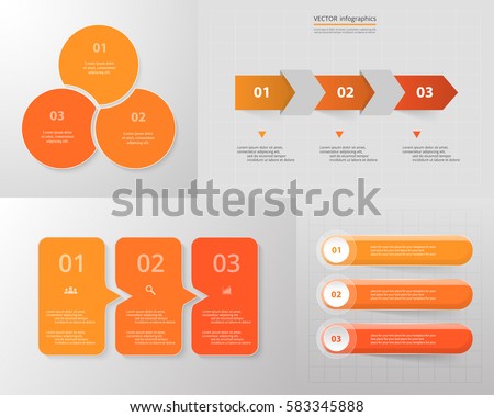 Vector infographic set. Business diagrams, round and arrows graphs, presentations and charts. Data infographics with 3 options, parts, steps, cycle processes.