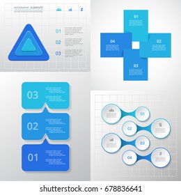 Vector infographic set. Business templates with 3 and 4 options, steps, parts, segments. Banners for cycling diagram, chart, business presentation, annual report, web design, trainings.