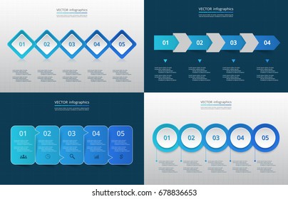 Vector infographic set. Business templates with 4 and 5 options, steps, parts, segments. Banners for cycling diagram, chart, business presentation, annual report, web design, trainings.