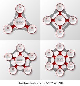 Vector infographic set. Data infographics with 3, 4, 5, 6 options, parts, steps, processes.