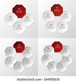 Vector Infographic Set. Data Infographics With 4, 5, 6, 7 Options, Parts, Steps, Processes. Concept Of Teamwork, Business Development And Leadership.