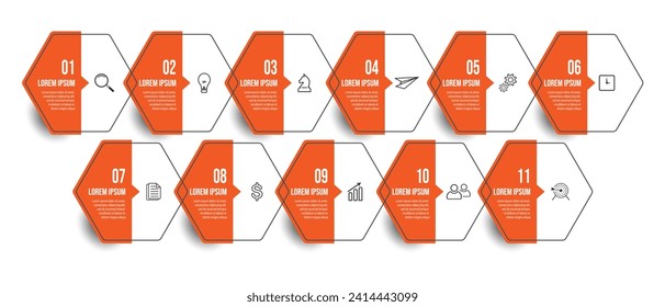 Vector Infographic simple design with 11 options or steps. color full thin line, Can be used for presentation banners, workflow layouts, flow charts, infographics, your business presentations