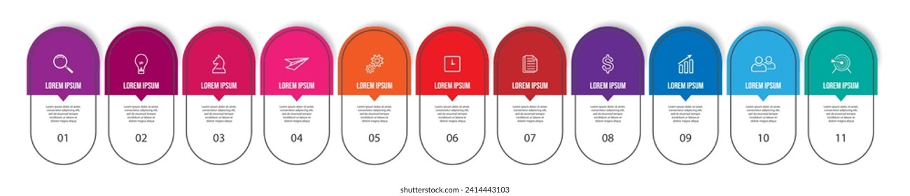 Vector Infographic simple design with 11 options or steps. color full thin line, Can be used for presentation banners, workflow layouts, flow charts, infographics, your business presentations