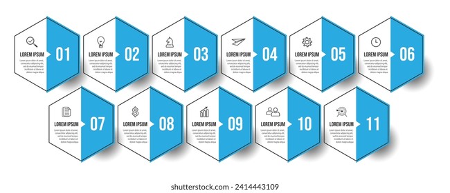 Vector Infographic simple design with 11 options or steps. color full thin line, Can be used for presentation banners, workflow layouts, flow charts, infographics, your business presentations