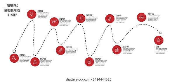 Vector Infografik einfaches Design mit 11 Optionen oder Schritten. dünne Linie, Kann für Präsentationsbanner, Workflow-Layouts, Flow-Diagramme, Infografiken, Ihre Geschäftspräsentationen verwendet werden