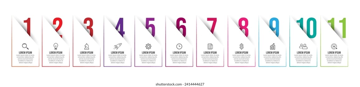 Vector Infographic simple design with 11 options or steps. thin line, Can be used for presentation banners, workflow layouts, flow charts, infographics, your business presentations