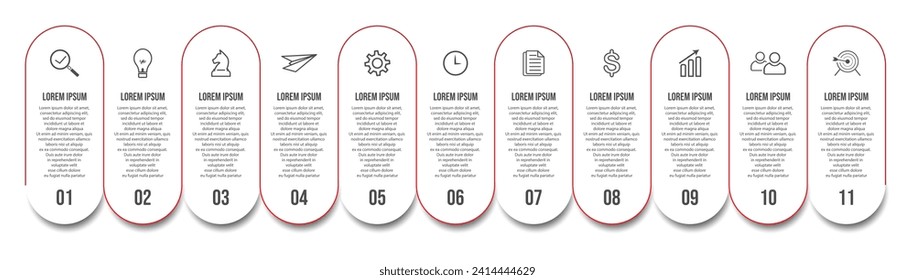 Vector Infographic simple design with 11 options or steps. thin line, Can be used for presentation banners, workflow layouts, flow charts, infographics, your business presentations