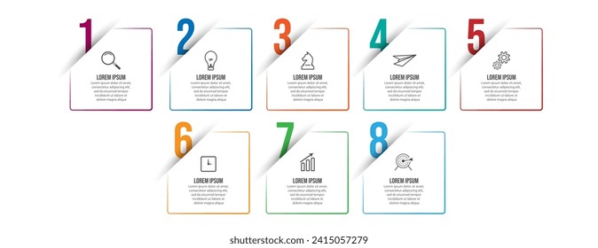 Vector Infographic simple design with 8 options or steps. thin line, Can be used for presentation banners, workflow layouts, flow charts, infographics, your business presentations
