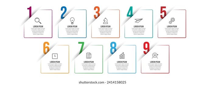Vector Infographic simple design with 9 options or steps. thin line, Can be used for presentation banners, workflow layouts, flow charts, infographics, your business presentations