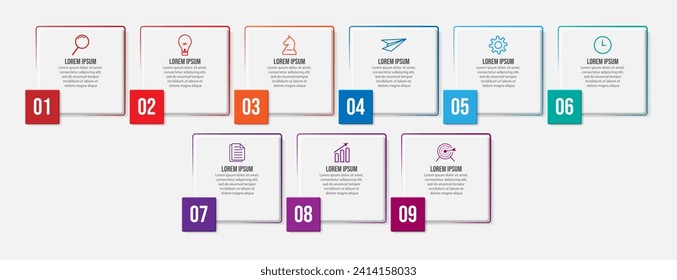 Vector Infographic simple design with 9 options or steps. thin line, Can be used for presentation banners, workflow layouts, flow charts, infographics, your business presentations
