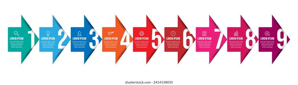 Vector Infographic simple design with 9 options or steps. thin line, Can be used for presentation banners, workflow layouts, flow charts, infographics, your business presentations