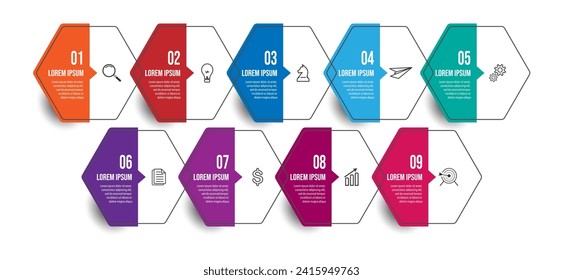 Vector Infographic simple design with 9 options or steps. Can be used for presentation banners, workflow layouts, flow charts, infographics, your business presentations