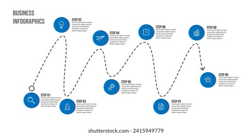 Vector Infographic simple design with 9 options or steps. Can be used for presentation banners, workflow layouts, flow charts, infographics, your business presentations