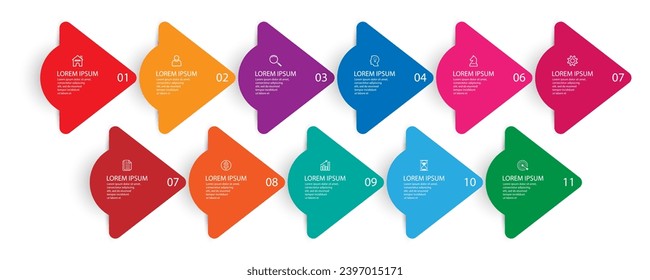 Vector Infographic simple label design template with icons and 11 options or steps. Can be used for process diagram, presentations, workflow layout, banner, flow chart, info graph