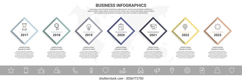 Vector infographic square label, template design. Business concept, Infograph with rhombus seven options, step or segments. Line infographics element for layout process diagram, parts, chart, web